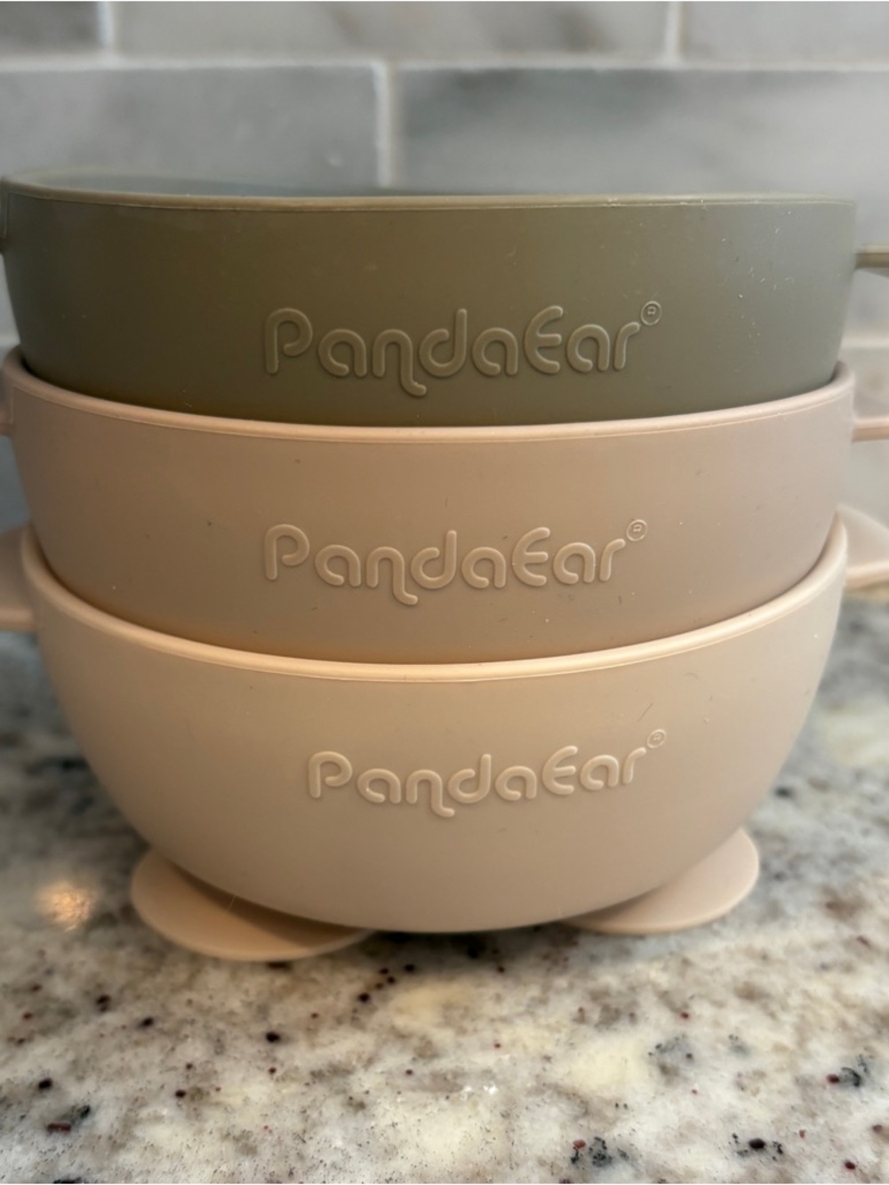 PandaEar Silicone Suction Baby Bowls 3 Pack Sage Beige Taupe Toddler Feeding